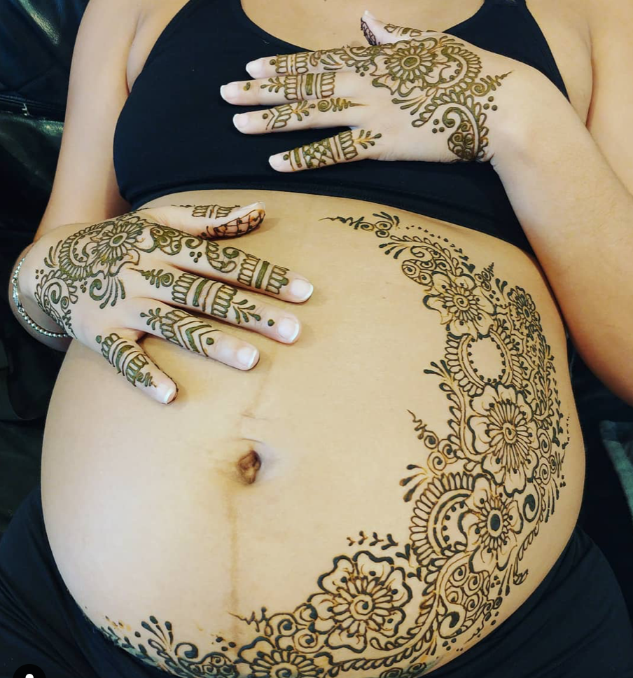 belly blessing for mom and baby with henna tattoos